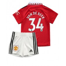 Manchester United Donny van de Beek #34 Hemmaställ Barn 2022-23 Korta ärmar (+ Korta byxor)